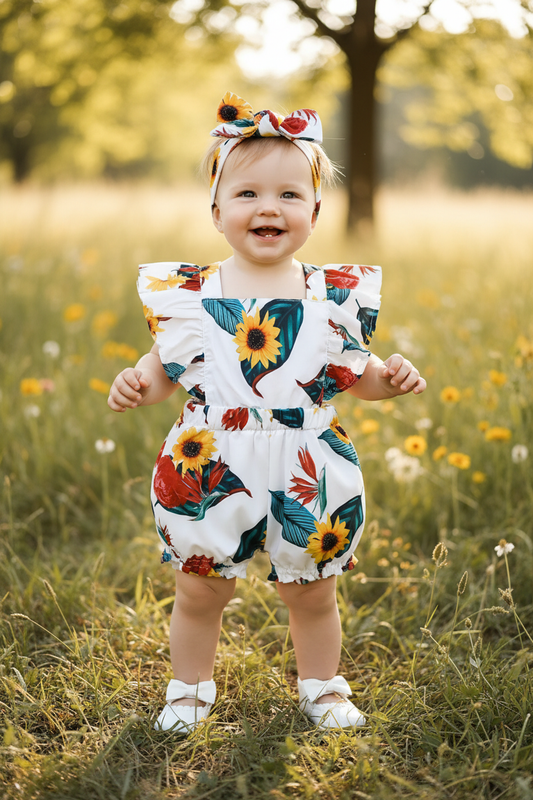 Sunflower Floral Ruffle Romper Set