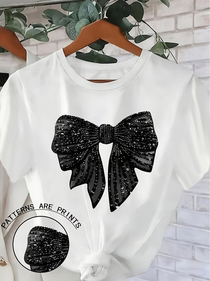 Black Sequin Bow Print T-Shirt