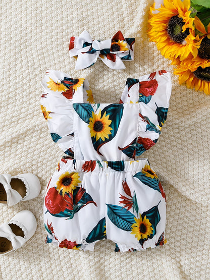 Sunflower Floral Ruffle Romper Set