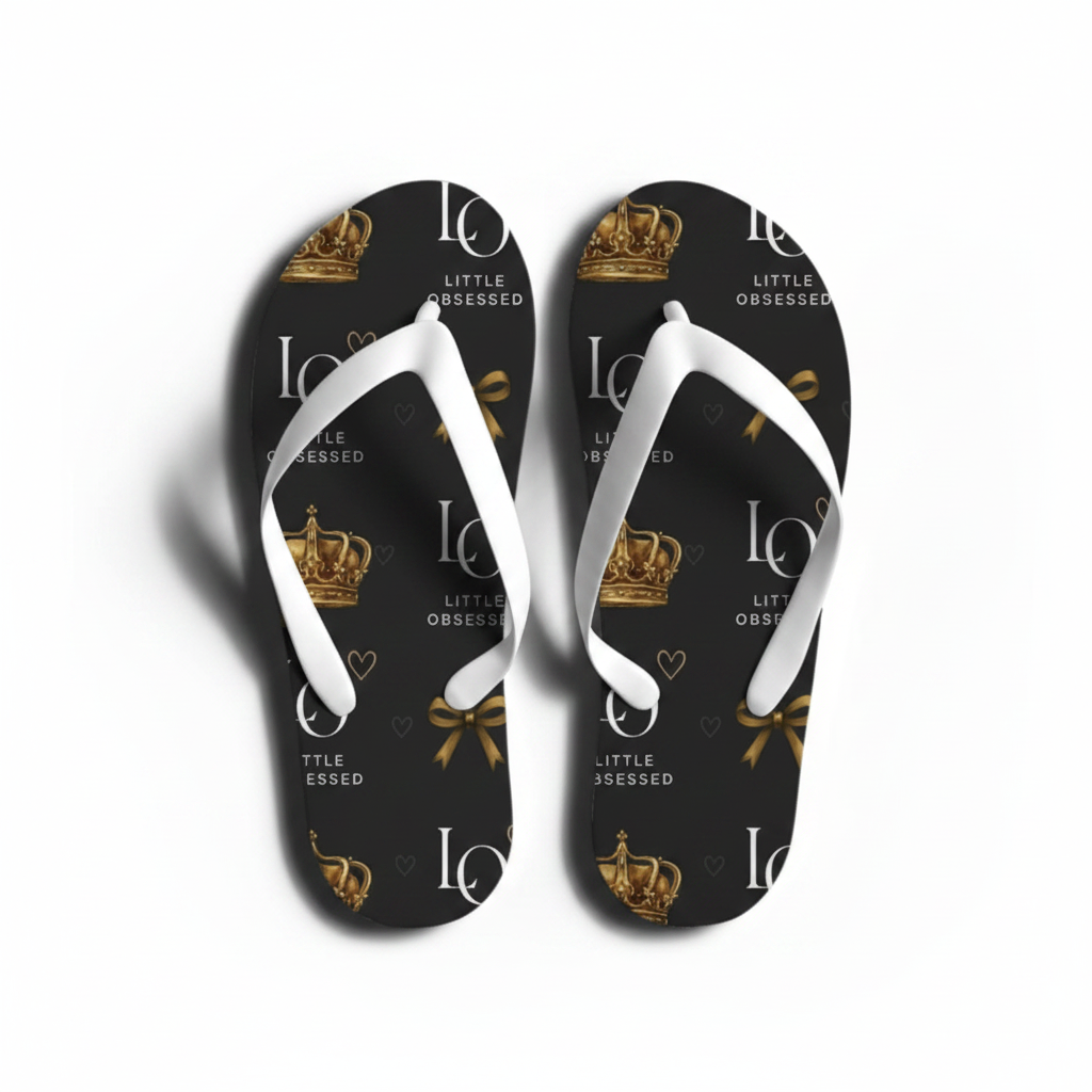 LO Little Obsessed Branded Flip Flops - studio product shot