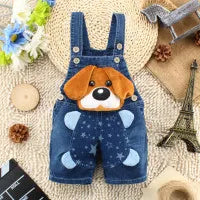 Kids Puppy Denim Dungaree Shorts