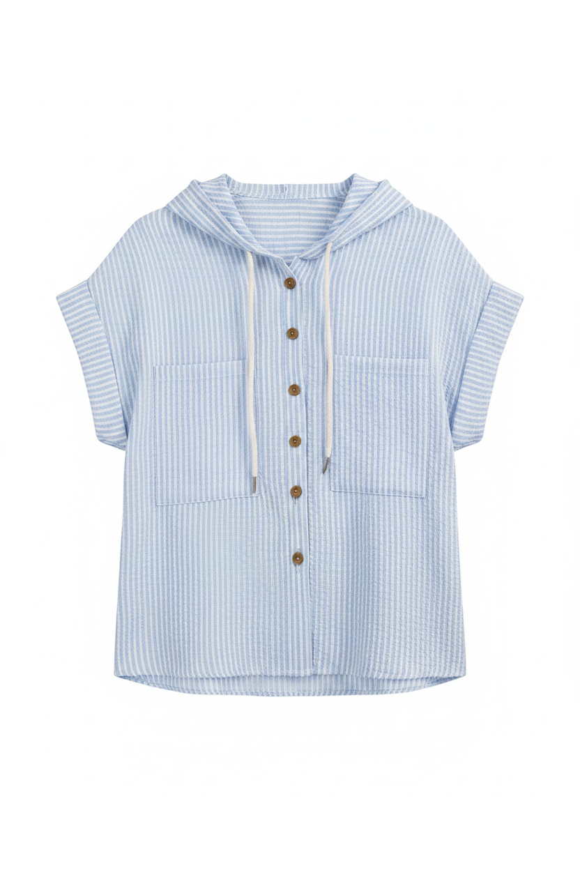 Light Blue Striped Hooded Shirt – Studio Shoot