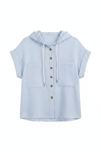 Light Blue Striped Hooded Shirt – Studio Shoot