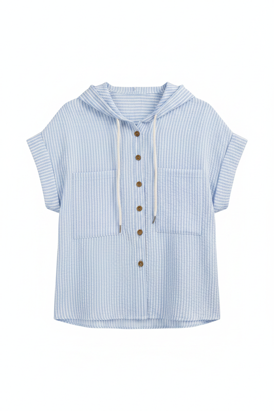 Light Blue Striped Hooded Shirt – Studio Shoot