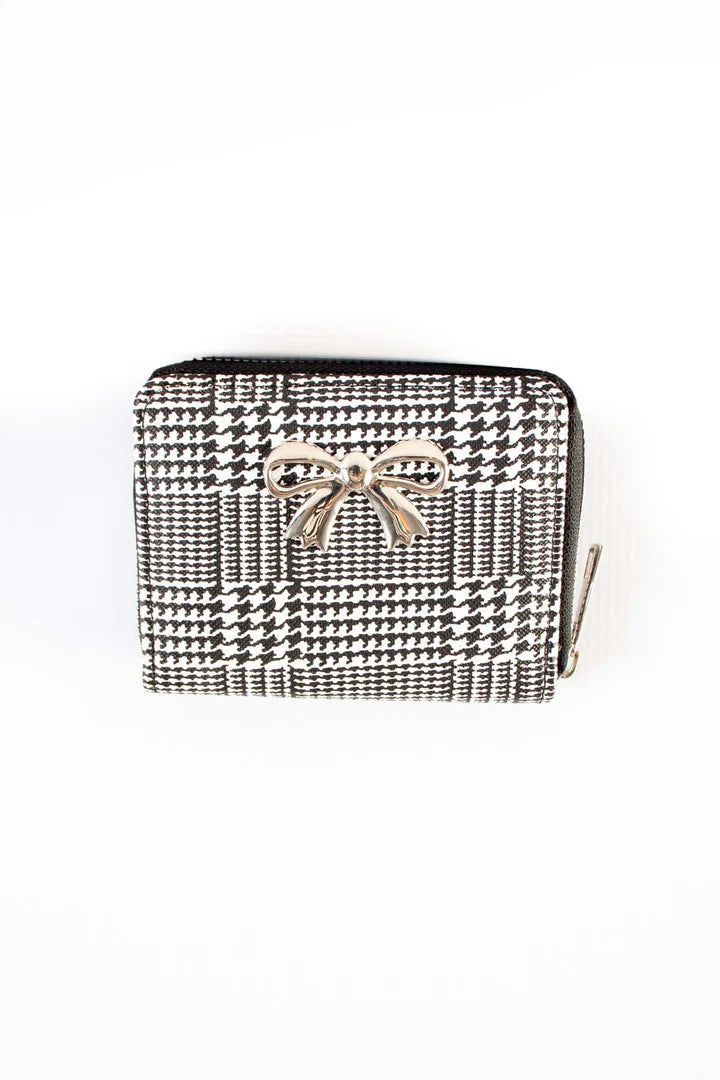Houndstooth Mini Wallet with Bow Detail