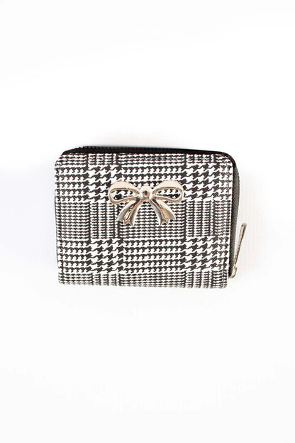 Houndstooth Mini Wallet with Bow Detail