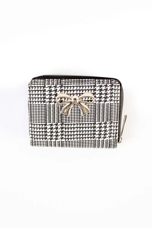 Houndstooth Mini Wallet with Bow Detail